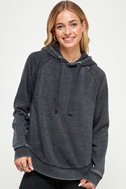 WAVE WASHED FLEECE HOODIE WITH CURVED HEM