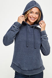 WAVE WASHED FLEECE HOODIE WITH CURVED HEM