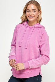 WAVE WASHED FLEECE HOODIE WITH CURVED HEM