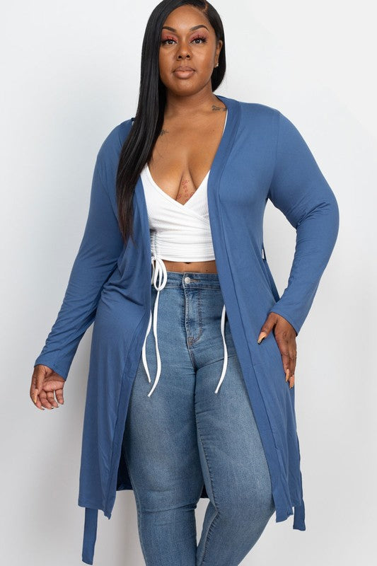 Plus Size Long Belted Cardigan