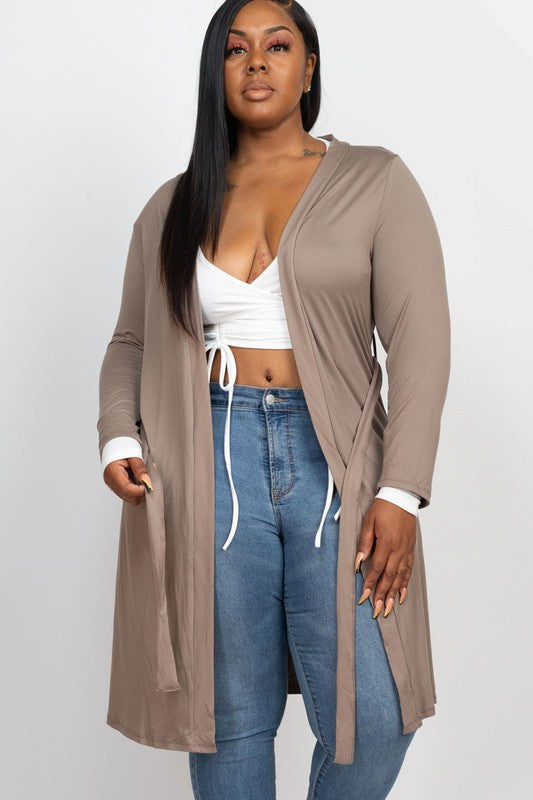 Plus Size Long Belted Cardigan