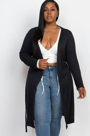 Plus Size Long Belted Cardigan