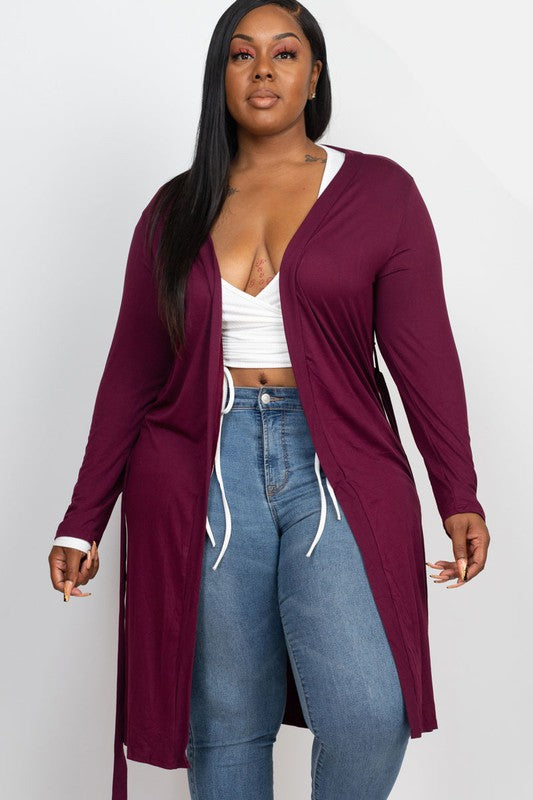 Plus Size Long Belted Cardigan