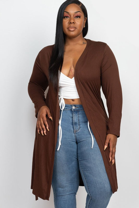 Plus Size Long Belted Cardigan