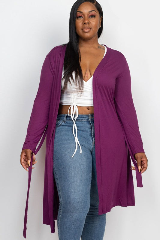 Plus Size Long Belted Cardigan