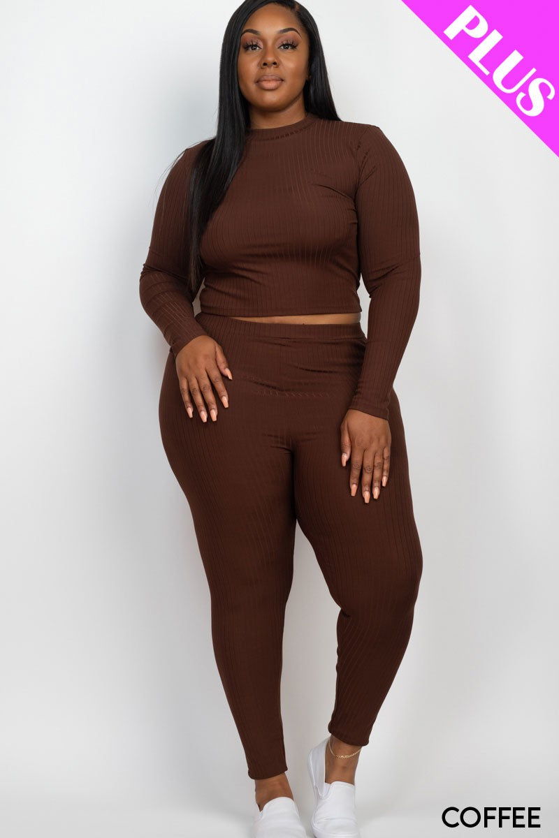 My Way Ribbed Mock Neck Long Sleeve Top&Leggings Set