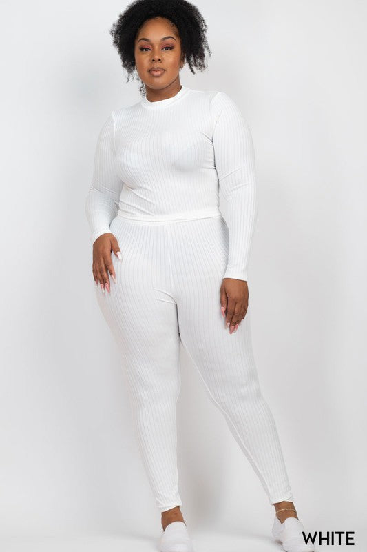 My Way Ribbed Mock Neck Long Sleeve Top&Leggings Set