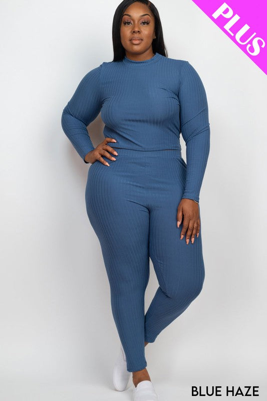 My Way Ribbed Mock Neck Long Sleeve Top&Leggings Set