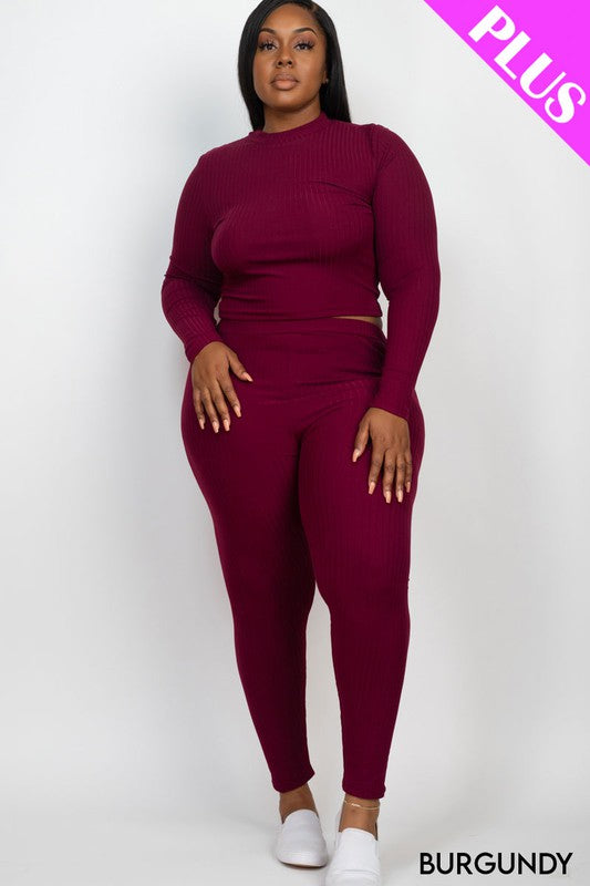 My Way Ribbed Mock Neck Long Sleeve Top&Leggings Set