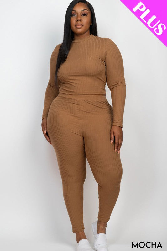 My Way Ribbed Mock Neck Long Sleeve Top&Leggings Set