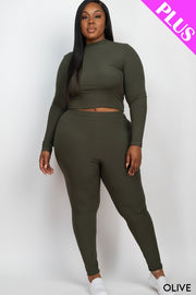 My Way Ribbed Mock Neck Long Sleeve Top&Leggings Set