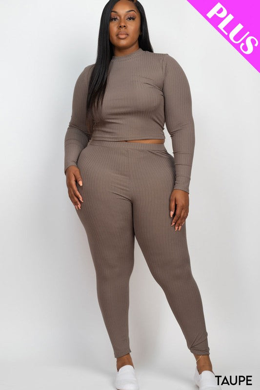 My Way Ribbed Mock Neck Long Sleeve Top&Leggings Set