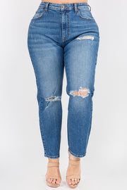 PLUS SIZE HIGH WAIST DISTRESSED RELAXED JEANS