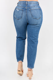 PLUS SIZE HIGH WAIST DISTRESSED RELAXED JEANS