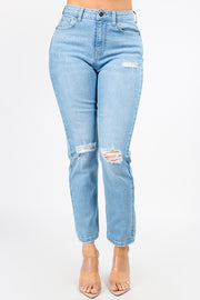 PLUS SIZE HIGH WAIST DISTRESSED RELAXED JEANS