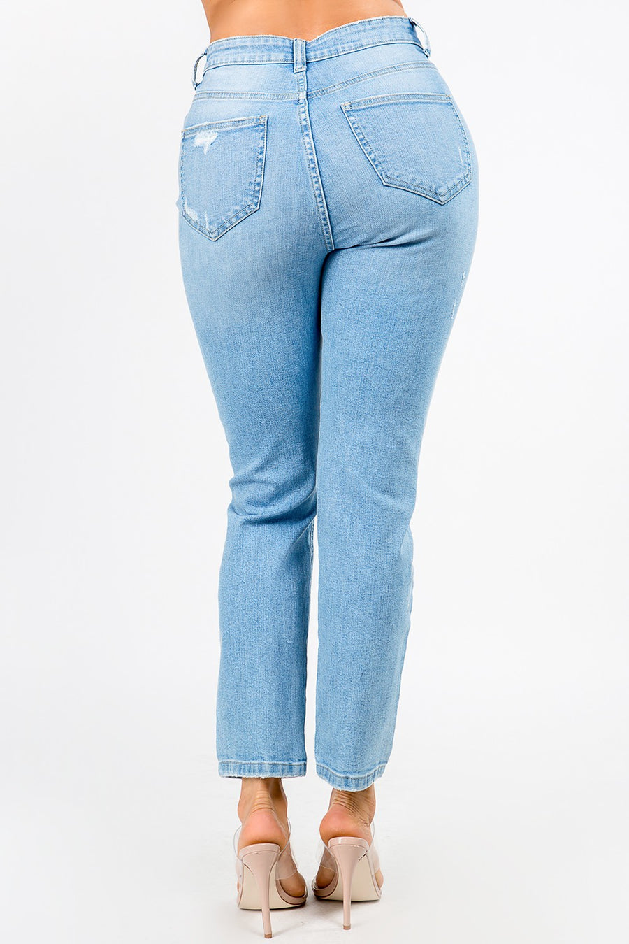 PLUS SIZE HIGH WAIST DISTRESSED RELAXED JEANS