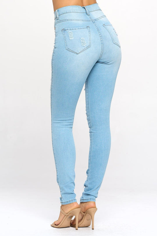 Super Stretch High Rise Distressed Skinny Jeans