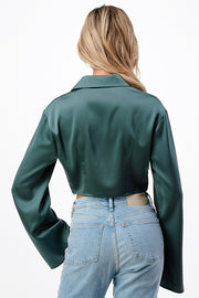 SATIN TWISTED FRONT CROPPED SHIRT