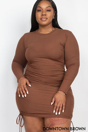 Plus Size Ribbed Drawstring Curvy Dresses