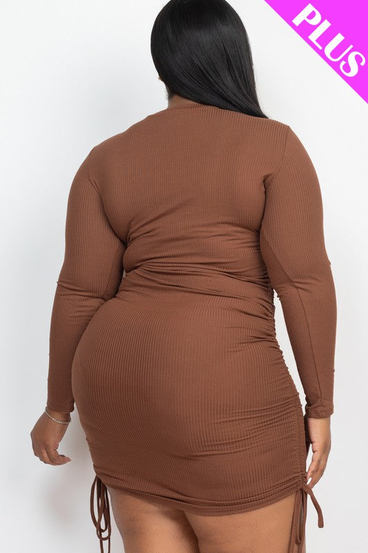 Plus Size Ribbed Drawstring Curvy Dresses