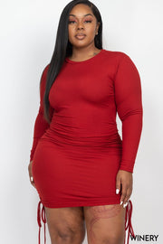 Plus Size Ribbed Drawstring Curvy Dresses