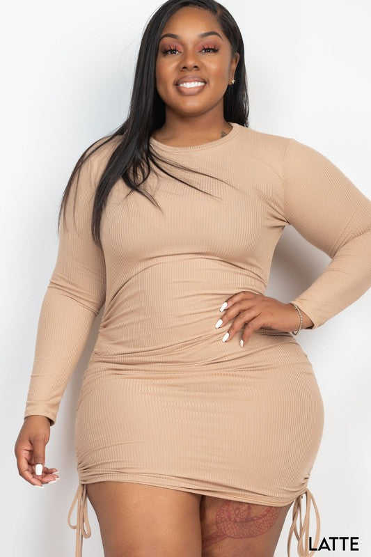 Plus Size Ribbed Drawstring Curvy Dresses