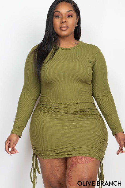 Plus Size Ribbed Drawstring Curvy Dresses