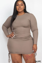 Plus Size Ribbed Drawstring Curvy Dresses