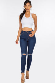 2 Knee Slit High Rise Skinny Jeans