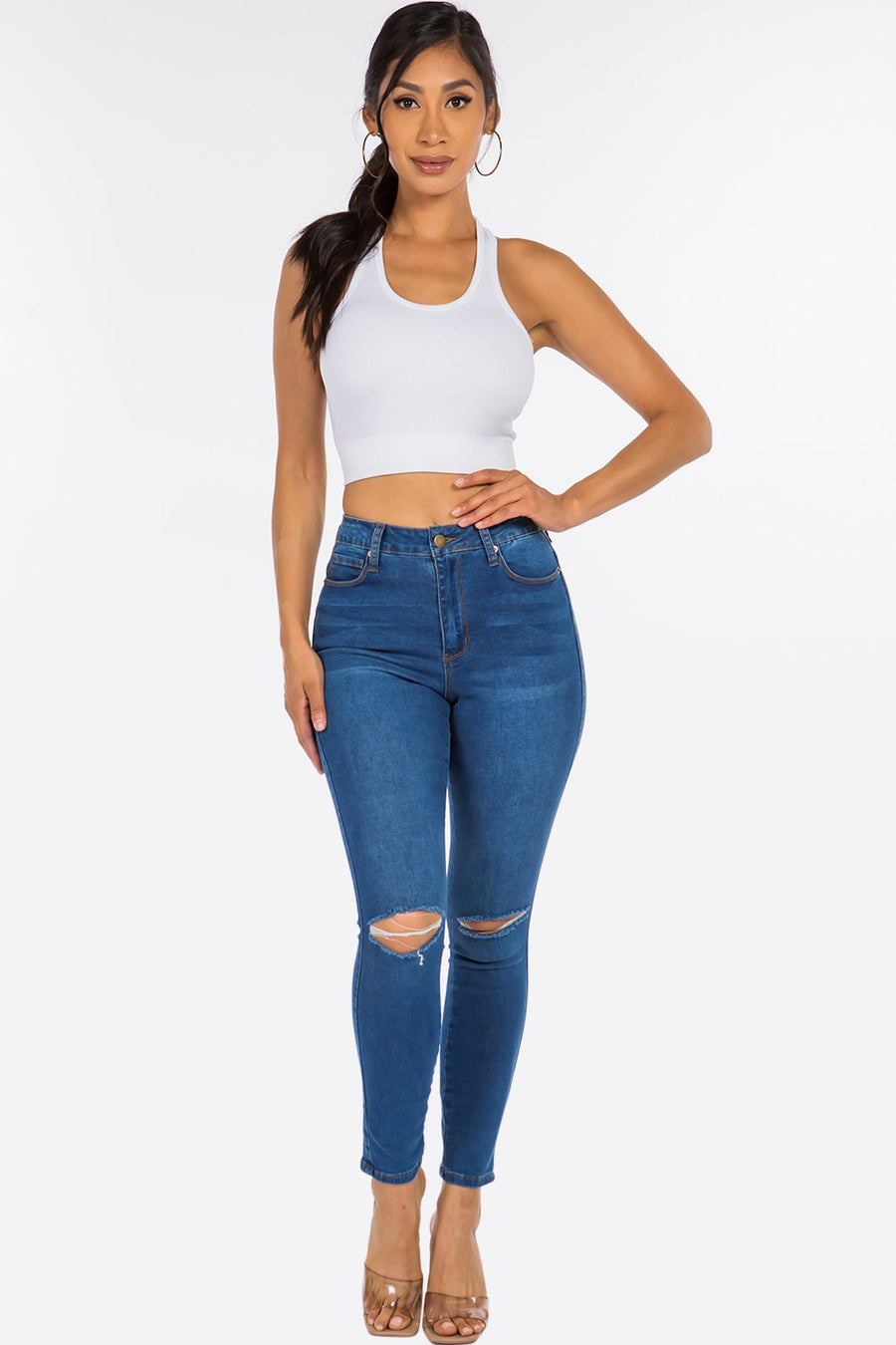 2 Knee Slit High Rise Skinny Jeans