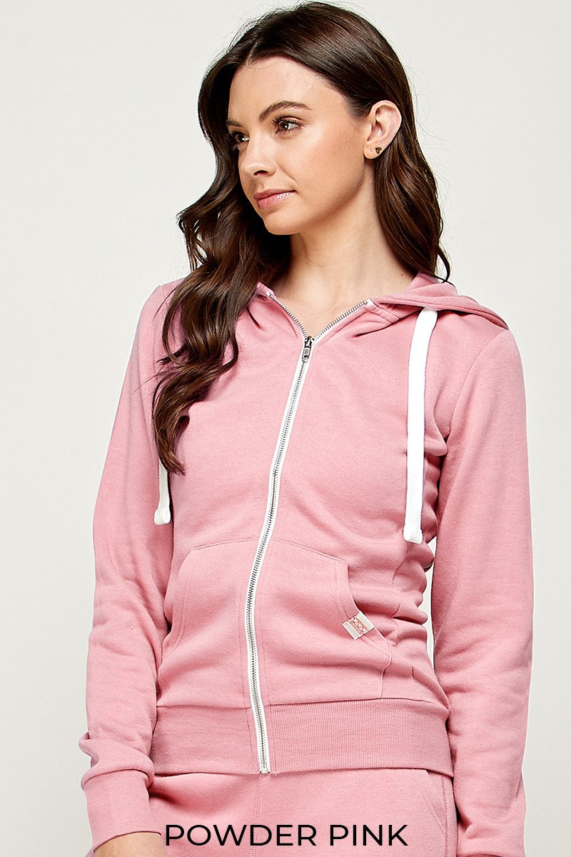 SOLID FLEECE ZIP-UP HOODIE JACKETS WITH POCKETS