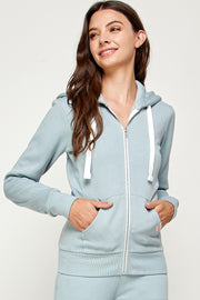 SOLID FLEECE ZIP-UP HOODIE JACKETS WITH POCKETS