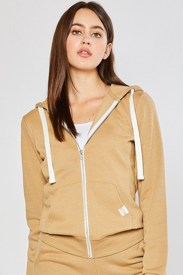 SOLID FLEECE ZIP-UP HOODIE JACKETS WITH POCKETS