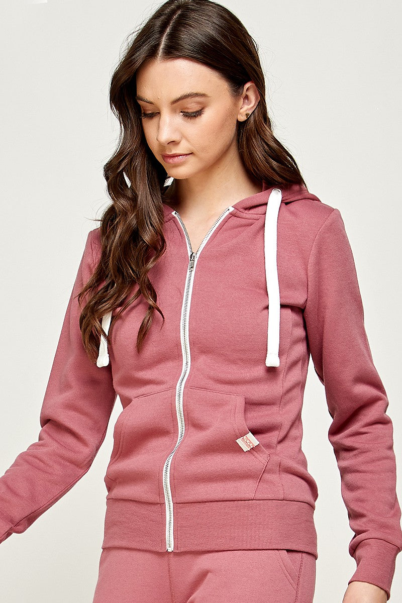 SOLID FLEECE ZIP-UP HOODIE JACKETS WITH POCKETS