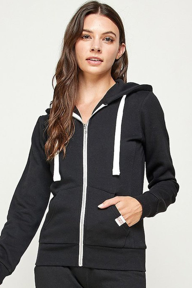 SOLID FLEECE ZIP-UP HOODIE JACKETS WITH POCKETS