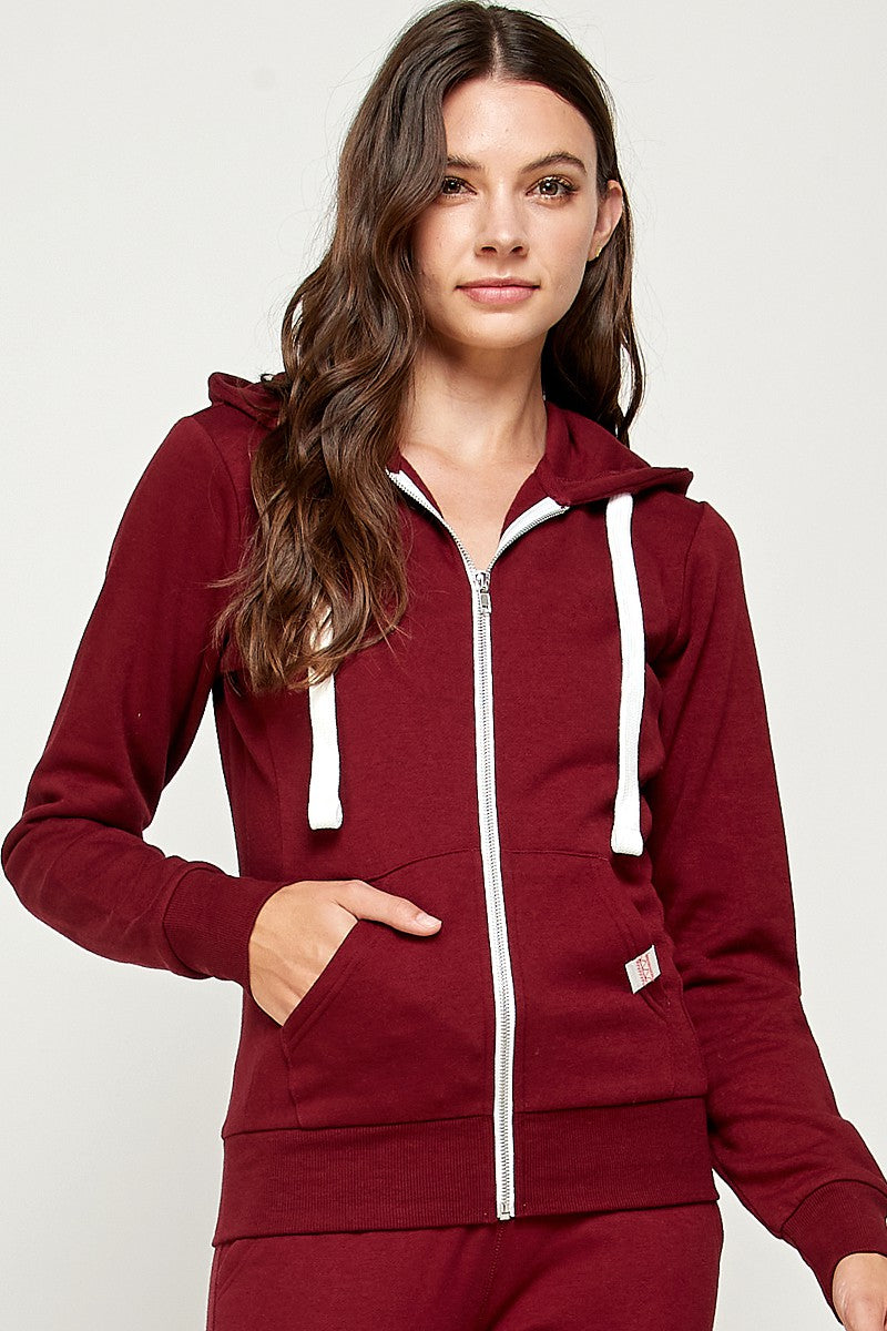 SOLID FLEECE ZIP-UP HOODIE JACKETS WITH POCKETS