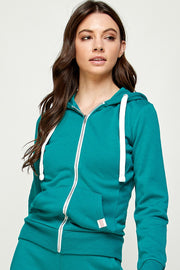 SOLID FLEECE ZIP-UP HOODIE JACKETS WITH POCKETS