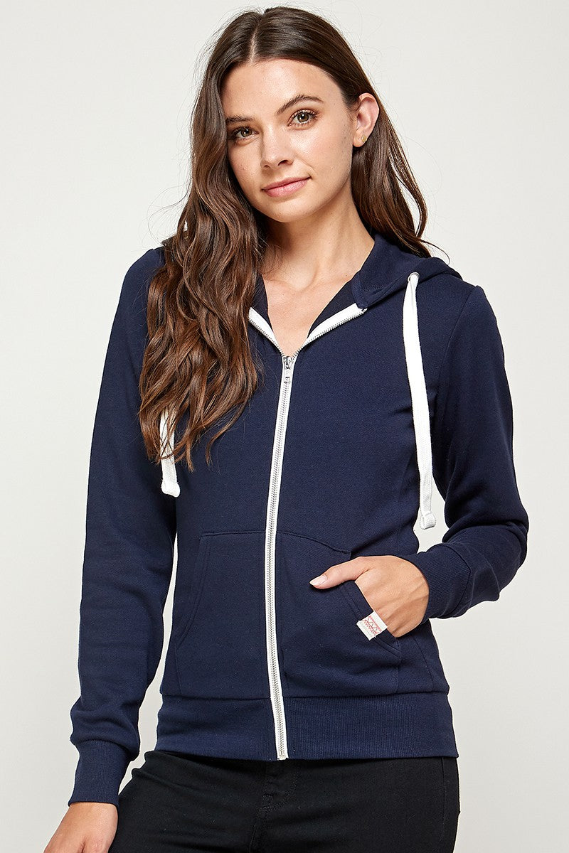 SOLID FLEECE ZIP-UP HOODIE JACKETS WITH POCKETS