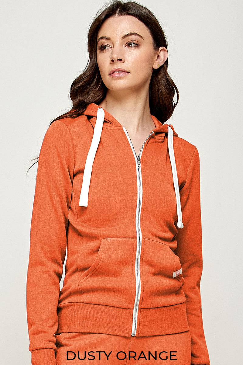 SOLID FLEECE ZIP-UP HOODIE JACKETS WITH POCKETS