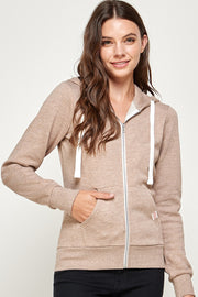 SOLID FLEECE ZIP-UP HOODIE JACKETS WITH POCKETS