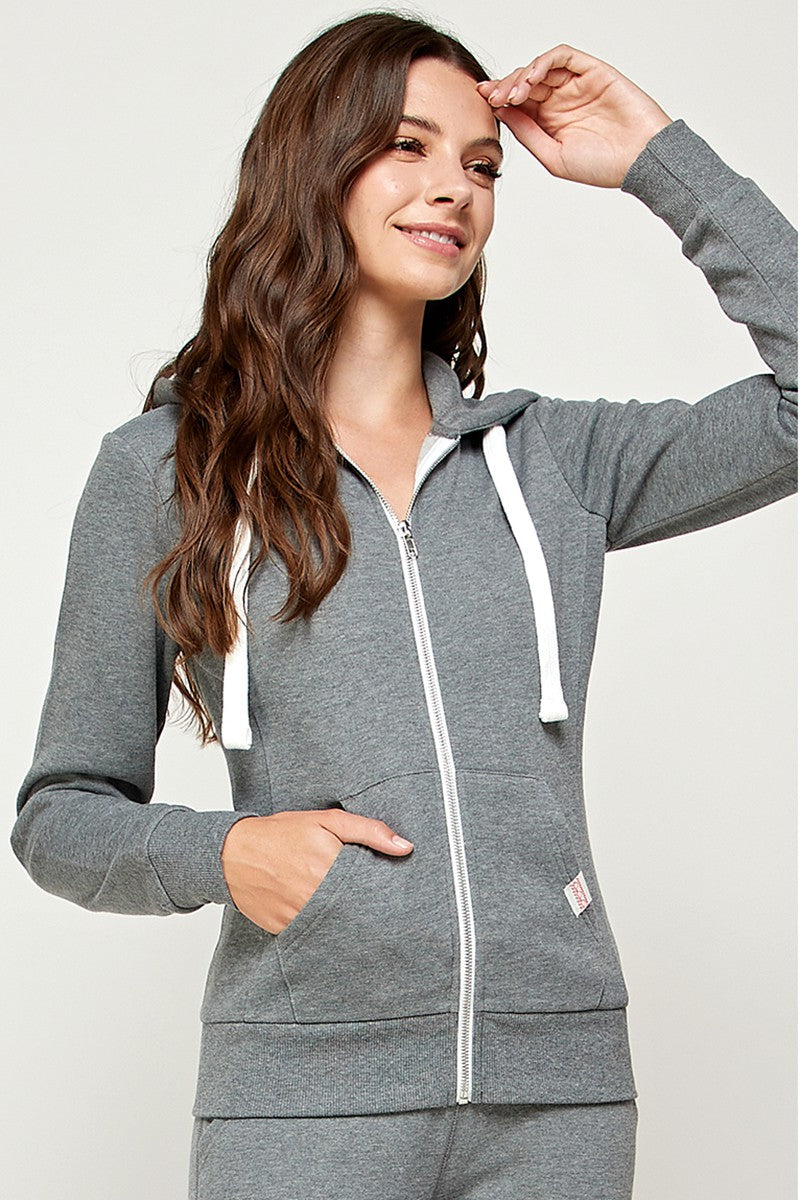 SOLID FLEECE ZIP-UP HOODIE JACKETS WITH POCKETS