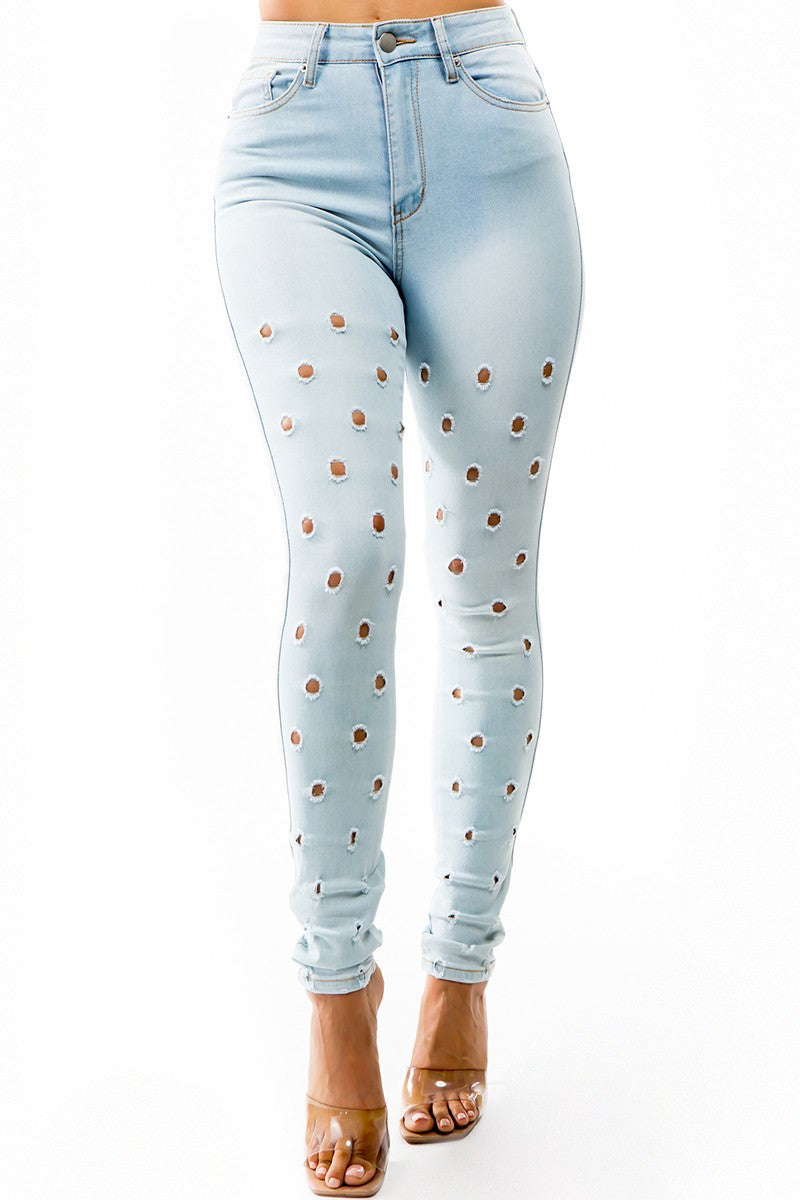 Holes High Waist Skinny Jeans