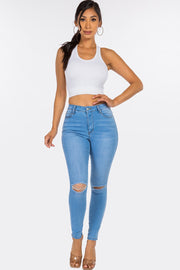 2 Knee Slit High Rise Skinny Jeans