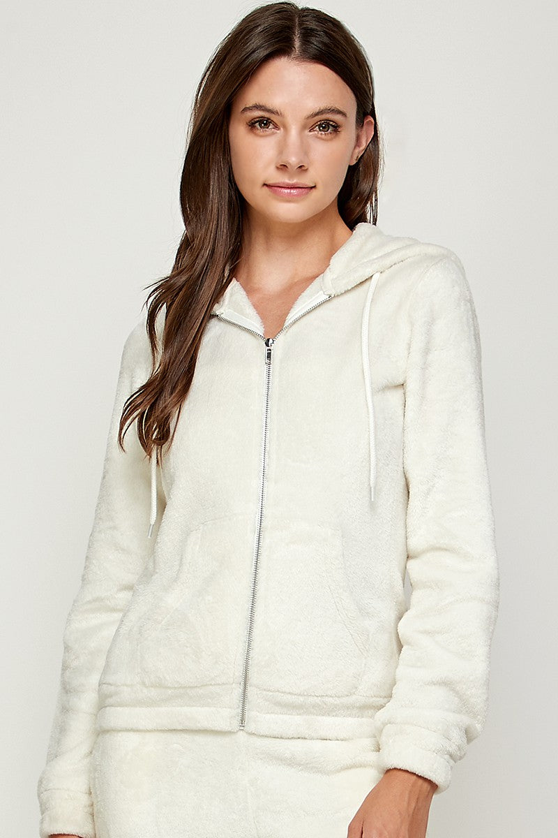 PLUSH FABRIC ZIP-UP HOODIE JACKETS