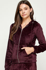 PLUSH FABRIC ZIP-UP HOODIE JACKETS