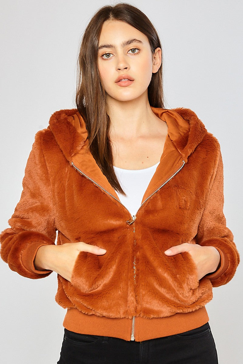 FUR HOOD ZIP UP JACKETS