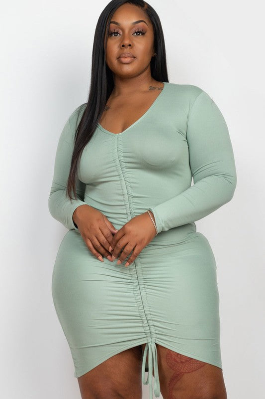 Curve Queen Plus Size Drawstring Ruched Front Bodycon Dress