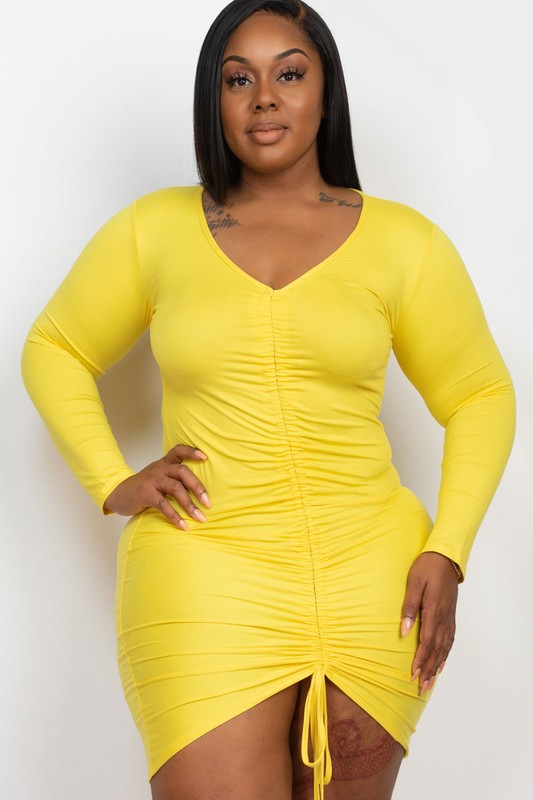 Curve Queen Plus Size Drawstring Ruched Front Bodycon Dress