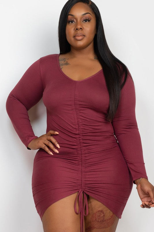 Curve Queen Plus Size Drawstring Ruched Front Bodycon Dress