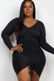 Curve Queen Plus Size Drawstring Ruched Front Bodycon Dress